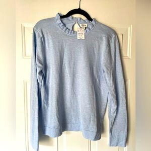 J Crew Light Blue Powder Blue Ruffle Neck Sweater NWT Sz M